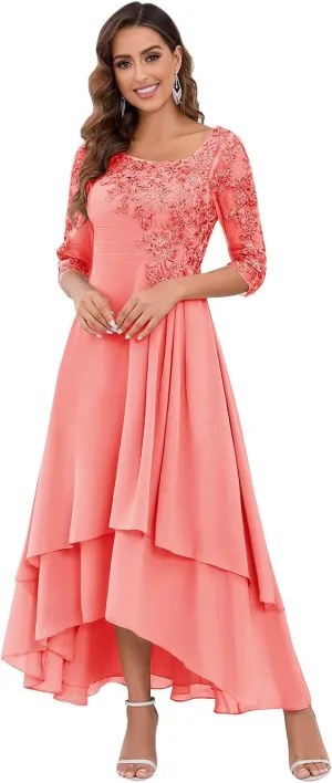 VGZ Lace Appliques Mother of The Bride Dresses for Wedding Tea Length Chiffon Mother of The Groom Dress