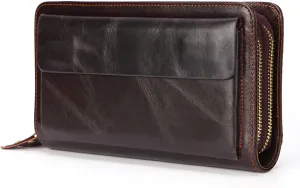 Wallets for Men Women Wristlet Clutch Handbag Phone & Card Holder Purse Vintage Genuine Leather Zip Around Wallet