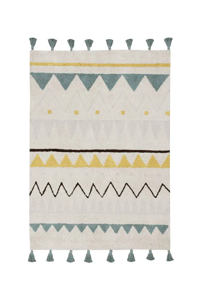 WASHABLE AREA RUG AZTECA VINTAGE BLUE