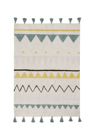 WASHABLE AREA RUG AZTECA VINTAGE BLUE