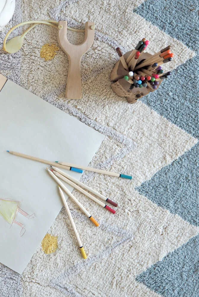 WASHABLE AREA RUG AZTECA VINTAGE BLUE