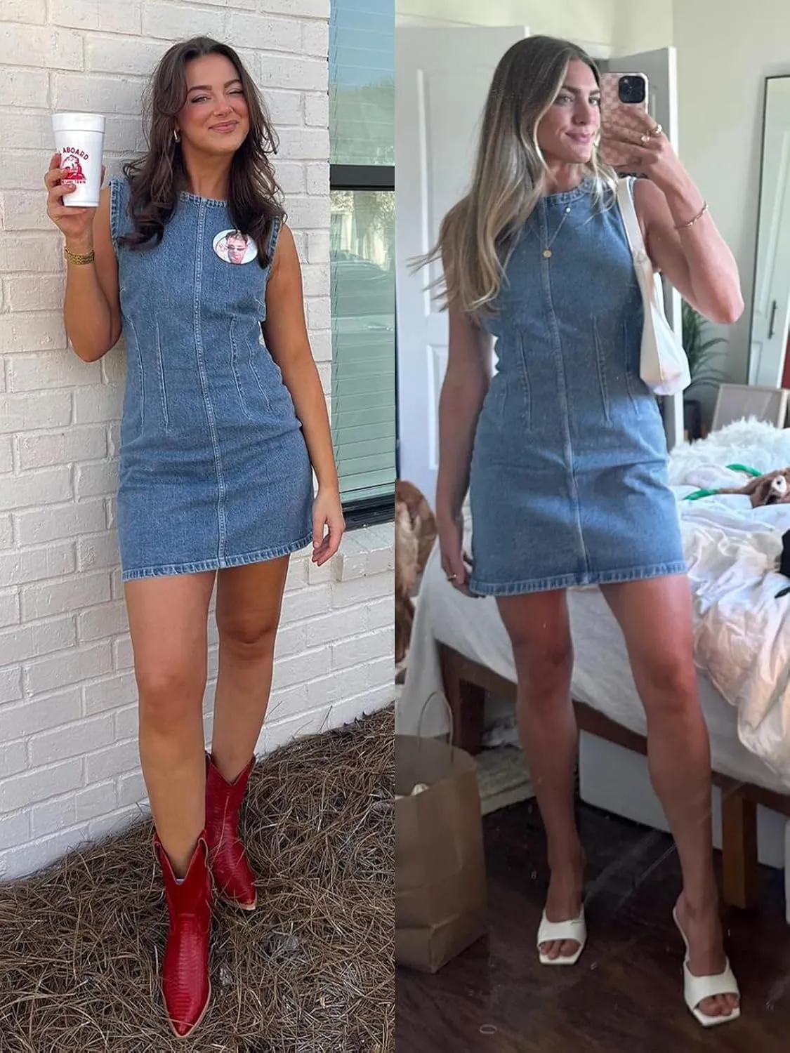 Wenrine Womens Denim Mini Dress Casual Sleeveless Crewneck Summer Jean Tank Dresses
