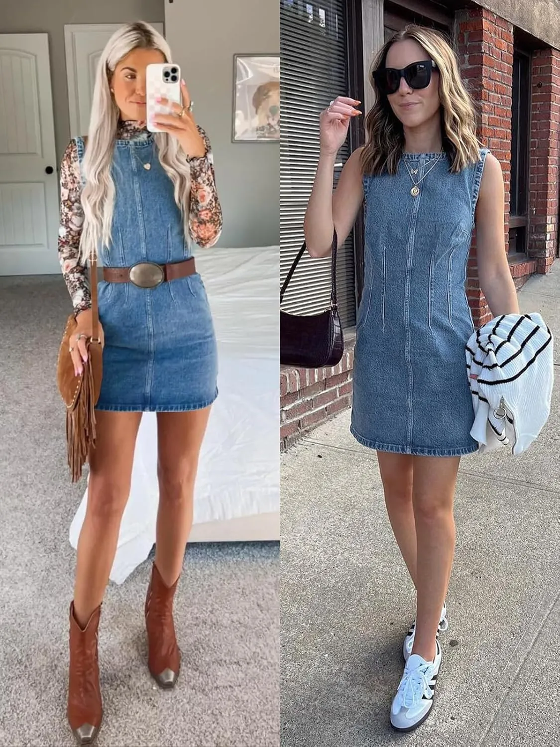 Wenrine Womens Denim Mini Dress Casual Sleeveless Crewneck Summer Jean Tank Dresses