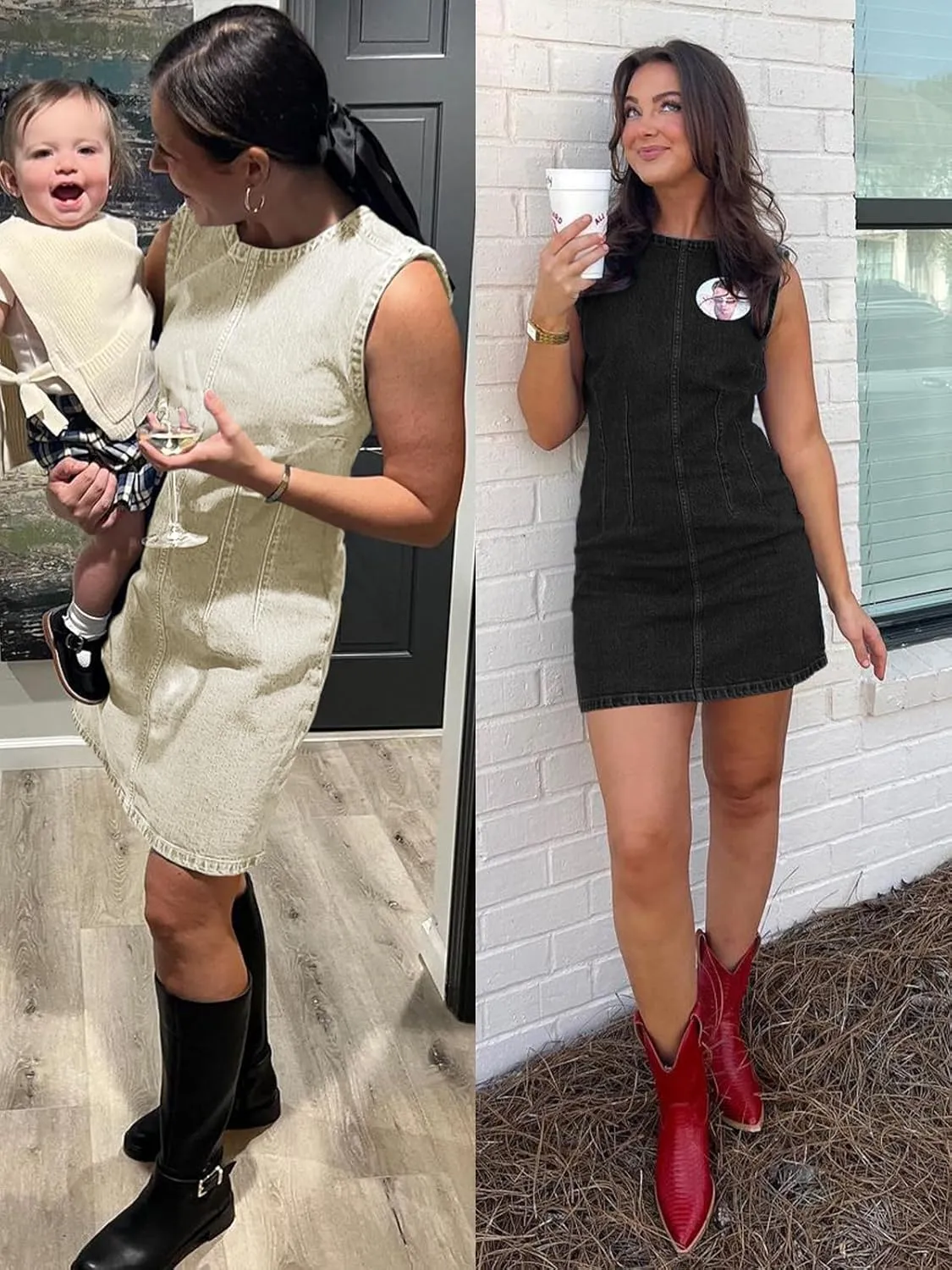 Wenrine Womens Denim Mini Dress Casual Sleeveless Crewneck Summer Jean Tank Dresses