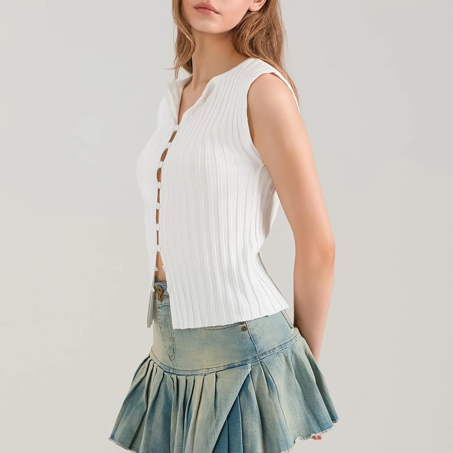 Women Button Up Vest Tank Top Ribbed Knit Sleeveless Slim Fit Shirt Summer Y2k Dressy Going Out Tops