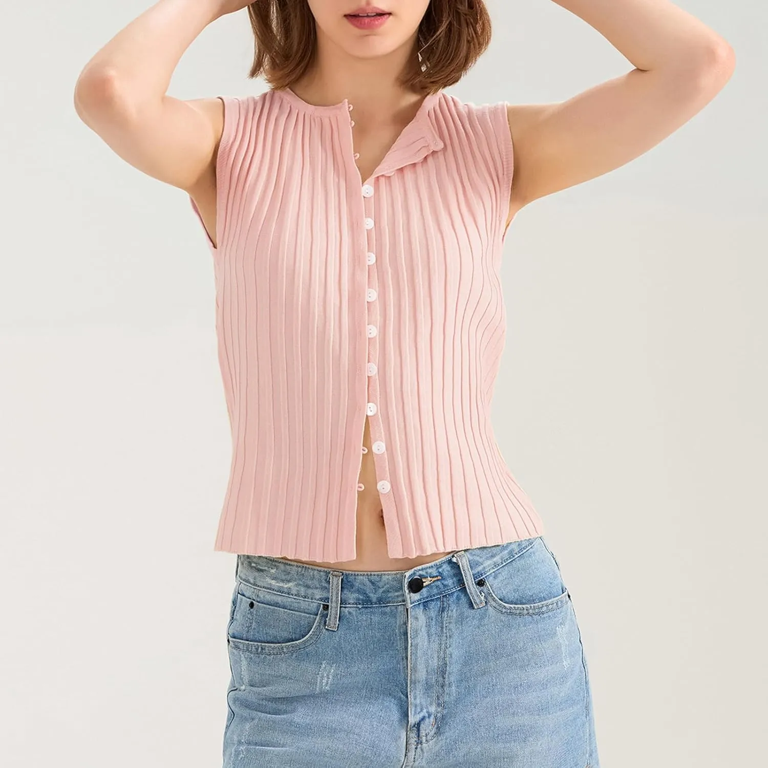 Women Button Up Vest Tank Top Ribbed Knit Sleeveless Slim Fit Shirt Summer Y2k Dressy Going Out Tops