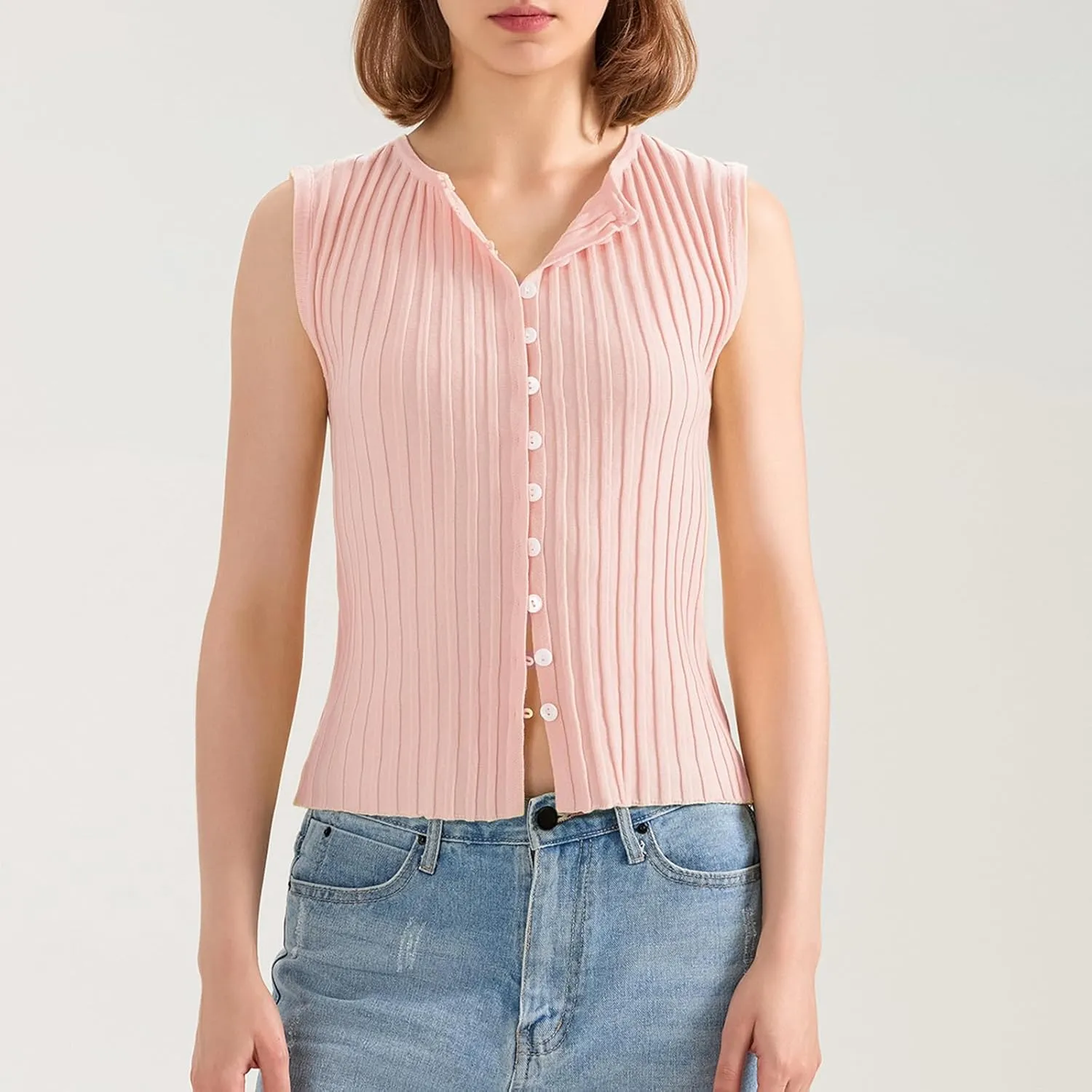 Women Button Up Vest Tank Top Ribbed Knit Sleeveless Slim Fit Shirt Summer Y2k Dressy Going Out Tops
