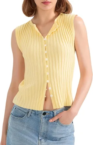 Women Button Up Vest Tank Top Ribbed Knit Sleeveless Slim Fit Shirt Summer Y2k Dressy Going Out Tops