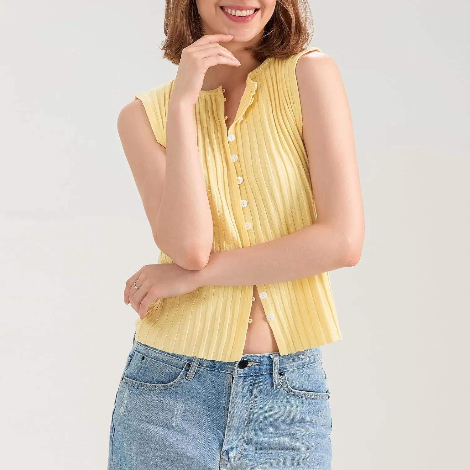 Women Button Up Vest Tank Top Ribbed Knit Sleeveless Slim Fit Shirt Summer Y2k Dressy Going Out Tops