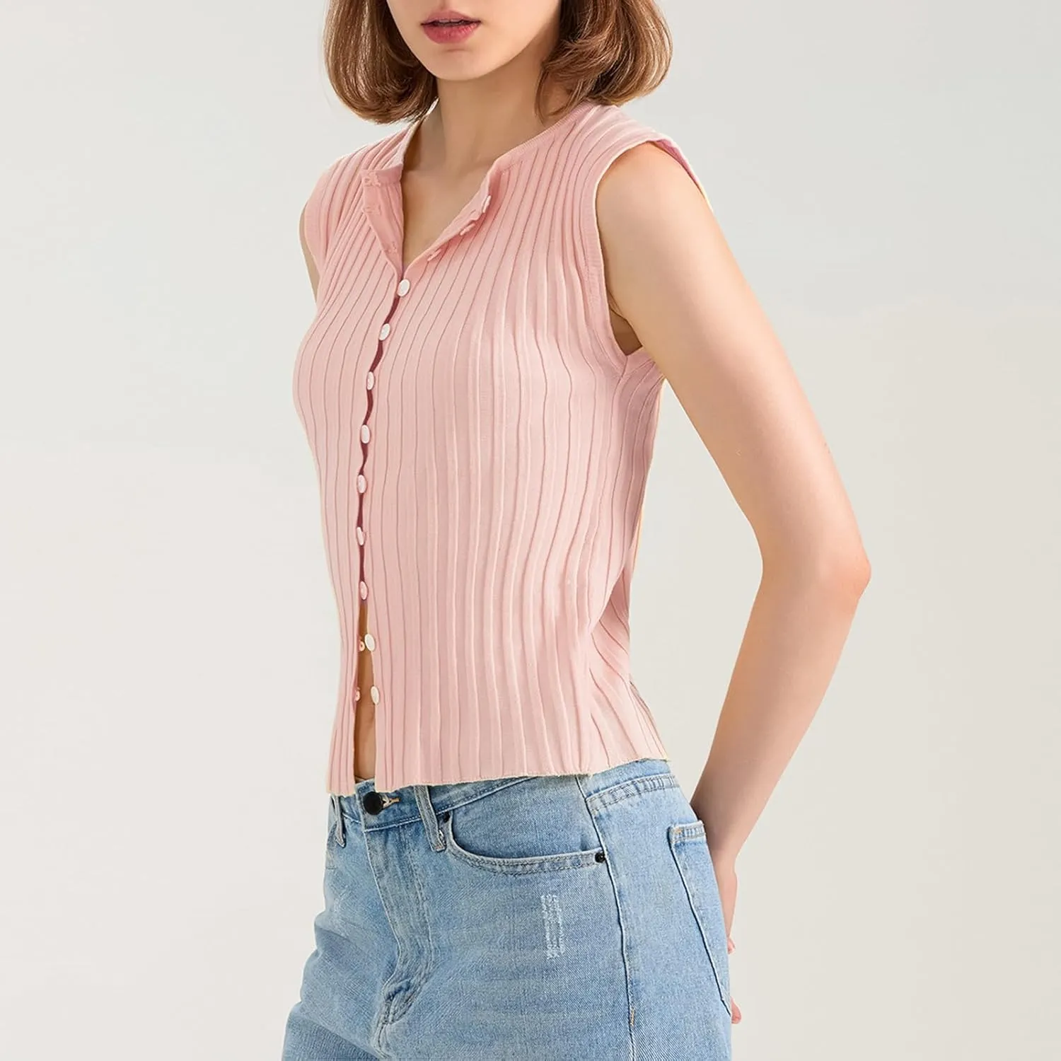 Women Button Up Vest Tank Top Ribbed Knit Sleeveless Slim Fit Shirt Summer Y2k Dressy Going Out Tops