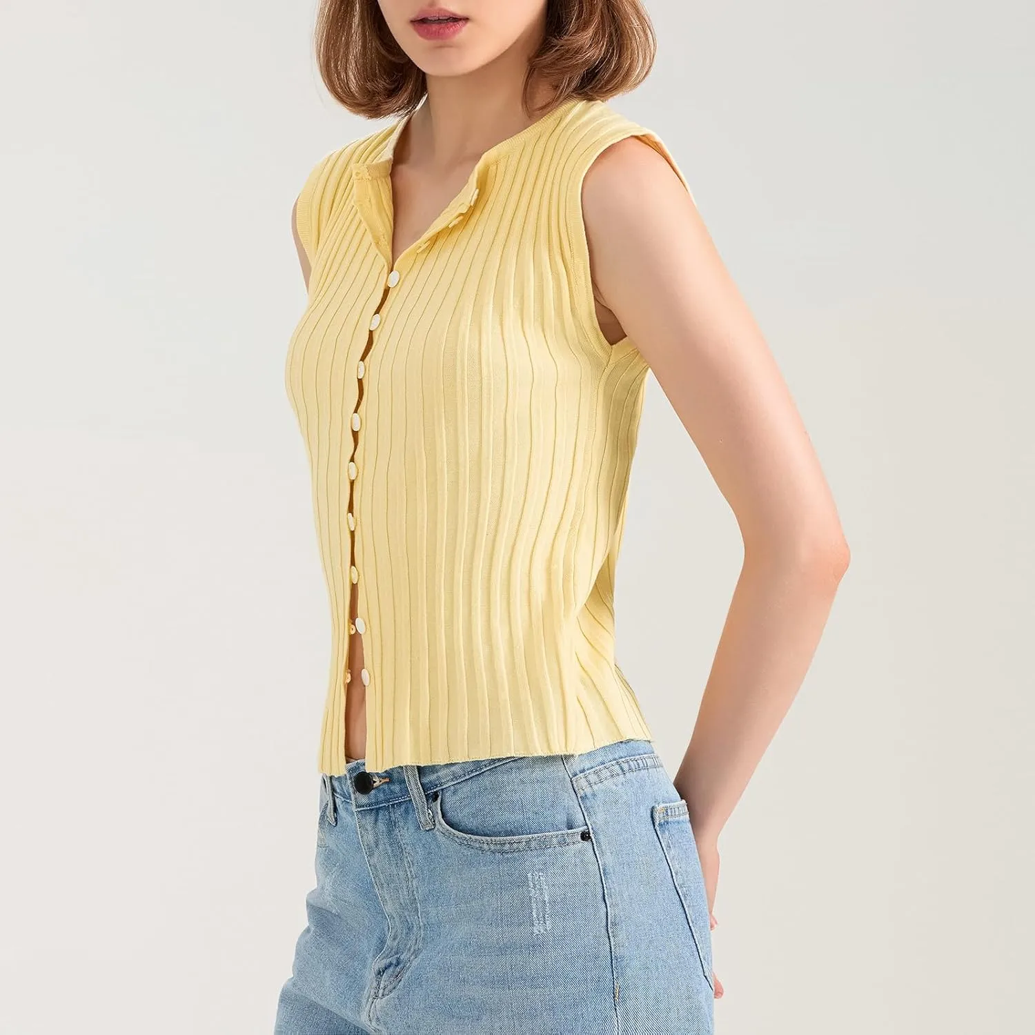 Women Button Up Vest Tank Top Ribbed Knit Sleeveless Slim Fit Shirt Summer Y2k Dressy Going Out Tops