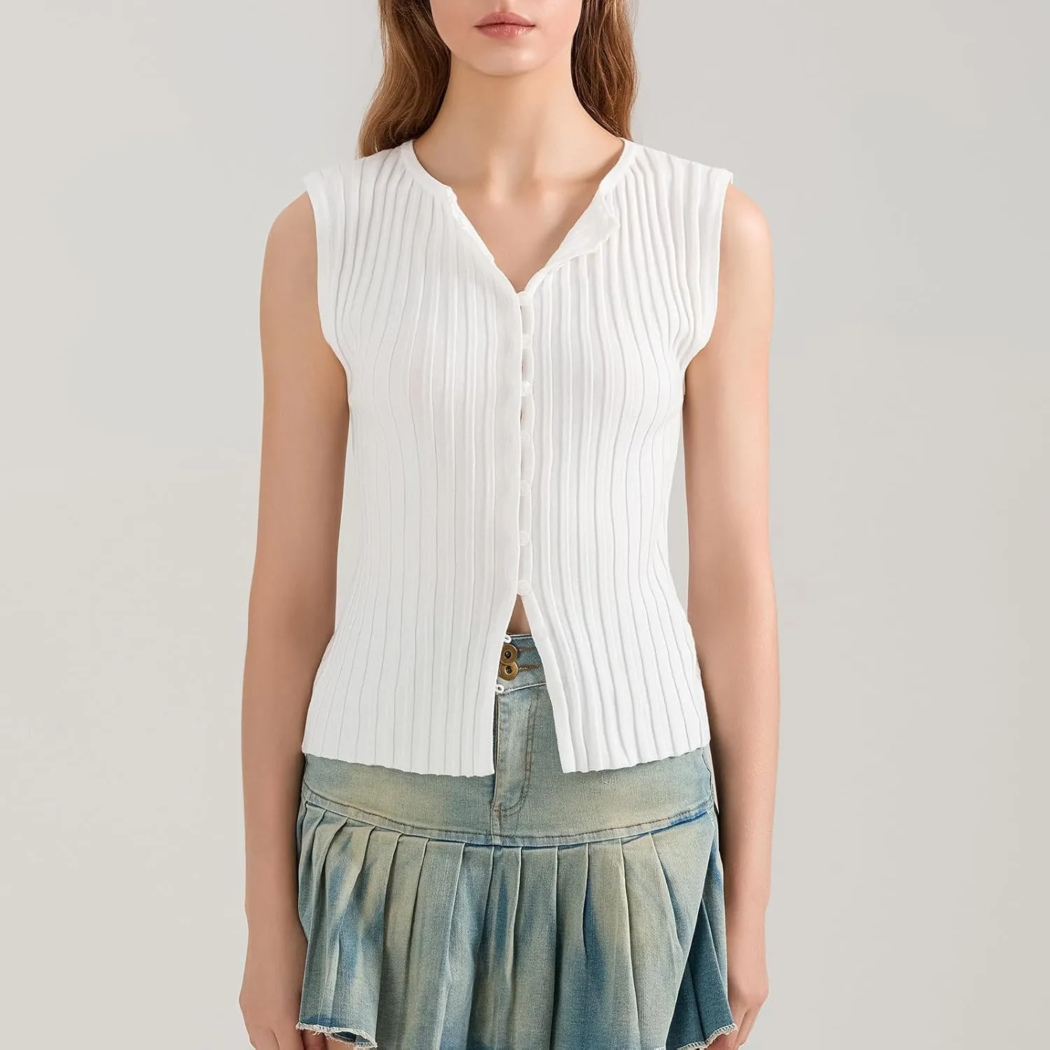 Women Button Up Vest Tank Top Ribbed Knit Sleeveless Slim Fit Shirt Summer Y2k Dressy Going Out Tops