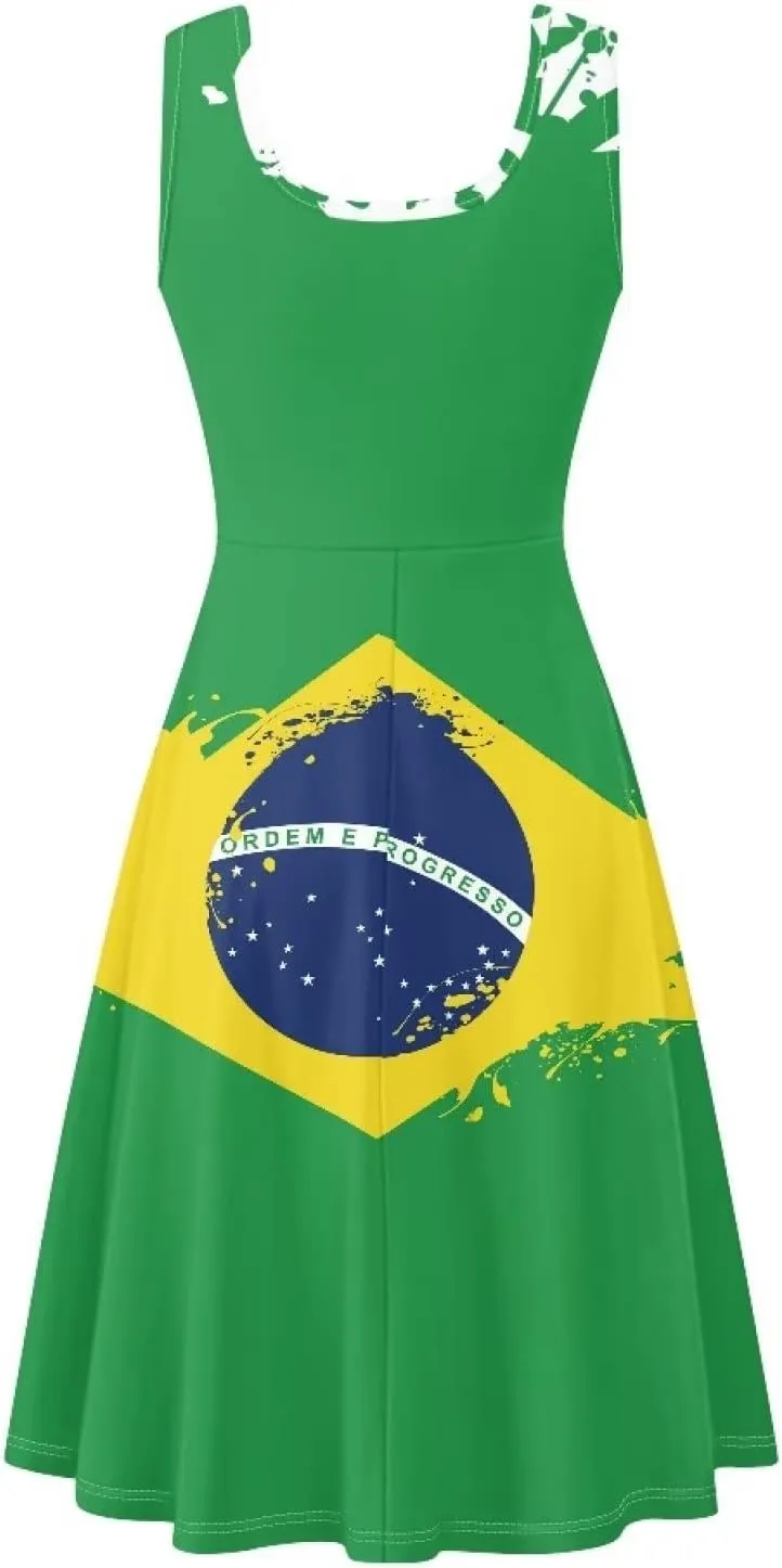 Women Dress Vest Sleeveless Scoop Neck Sundress Pockets Stretchy Plus Size Knee Length Tank Dresses, XS-4XL