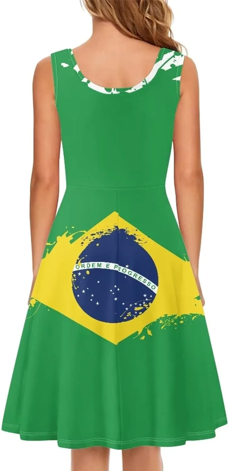Women Dress Vest Sleeveless Scoop Neck Sundress Pockets Stretchy Plus Size Knee Length Tank Dresses, XS-4XL