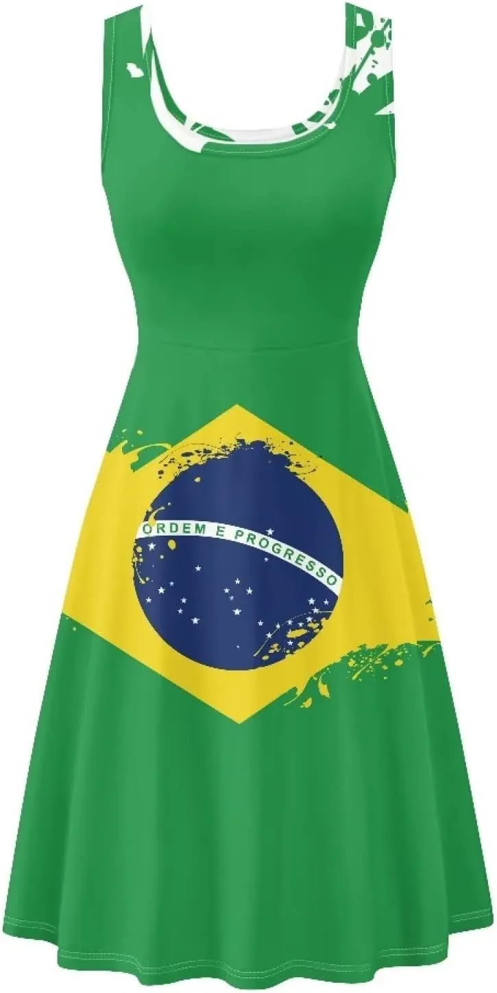 Women Dress Vest Sleeveless Scoop Neck Sundress Pockets Stretchy Plus Size Knee Length Tank Dresses, XS-4XL