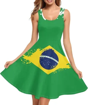 Women Dress Vest Sleeveless Scoop Neck Sundress Pockets Stretchy Plus Size Knee Length Tank Dresses, XS-4XL