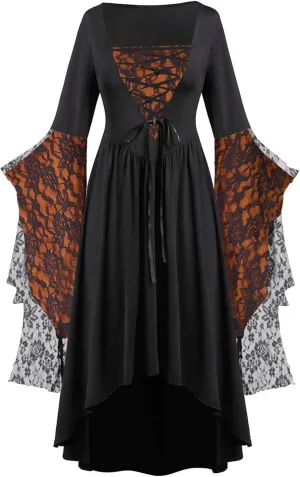 Women Holiday Halloween 3/4 Length Dolman Sleeve Dresses for Women Lace Maxi Long Oversized Vintage Steampunk 2025