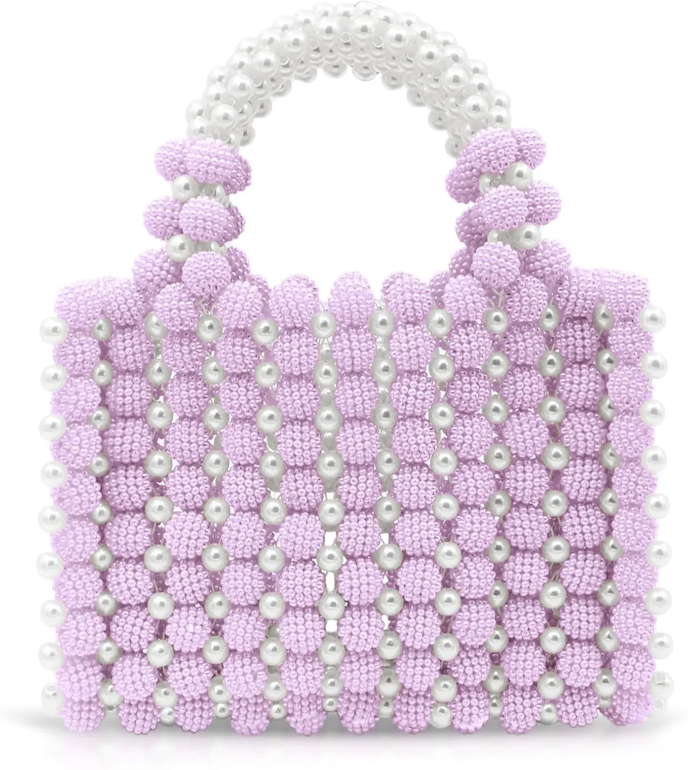 Women Pearl Purse,Pearl Clutch, Evening Bags, Square Artificial Pearl Clutch, White Purse for Party Wedding Travel(Purple)