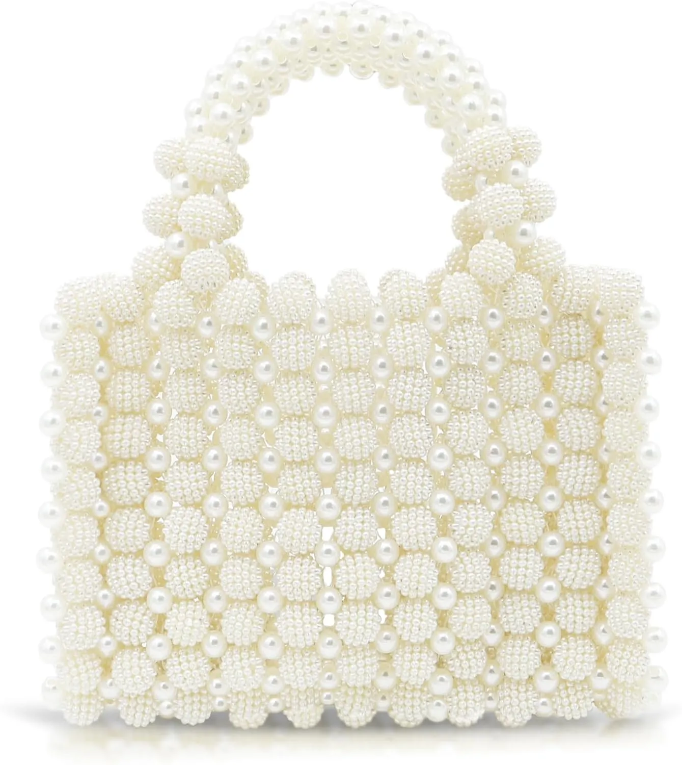 Women Pearl Purse,Pearl Clutch, Evening Bags, Square Artificial Pearl Clutch, White Purse for Party Wedding Travel(White)