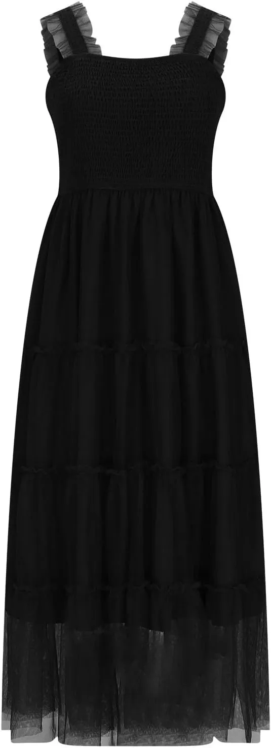 Women Summer 2025 Casual Maxi Dresses Trendy Lightweight Short Sleeve V Neck Elastic Waist Boho Beach Sundress Clothes
