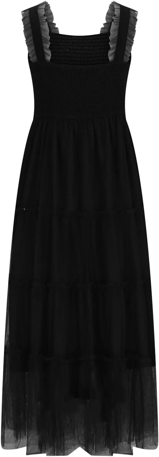 Women Summer 2025 Casual Maxi Dresses Trendy Lightweight Short Sleeve V Neck Elastic Waist Boho Beach Sundress Clothes