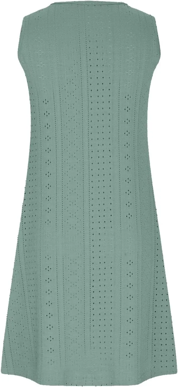 Women Summer Dresses Cap Sleeve Babydoll Eyelet Ruffle V Neck Mini Dress Plus Size Casual Loose Cover Up Dress