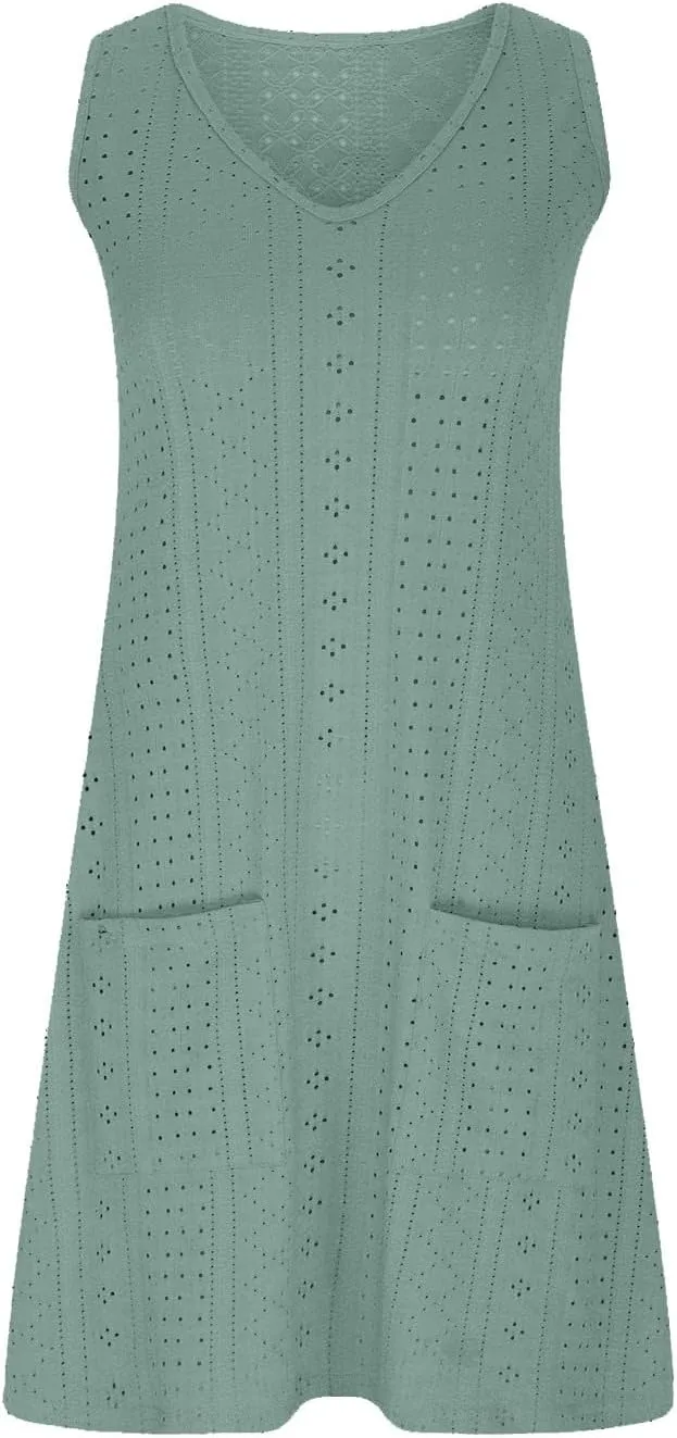 Women Summer Dresses Cap Sleeve Babydoll Eyelet Ruffle V Neck Mini Dress Plus Size Casual Loose Cover Up Dress