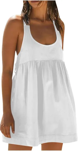 Women Trendy Athletic Dress 2024 Hot Shot Mini Dress Scoop Neck Casual Summer Romper Dresses Tennis Workout Outfits