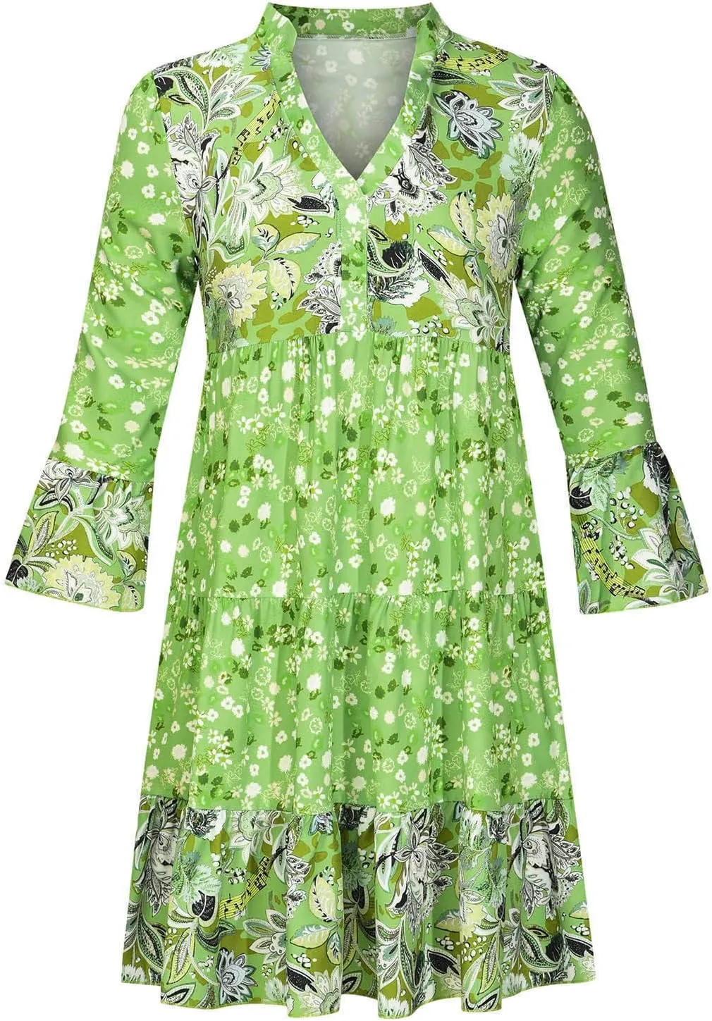 Womens Bohemian Dress Sexy Long Sleeve Mini Fall Dresses Fashion V Neck Long Sleeve Ruffle Pullover Floral 2024