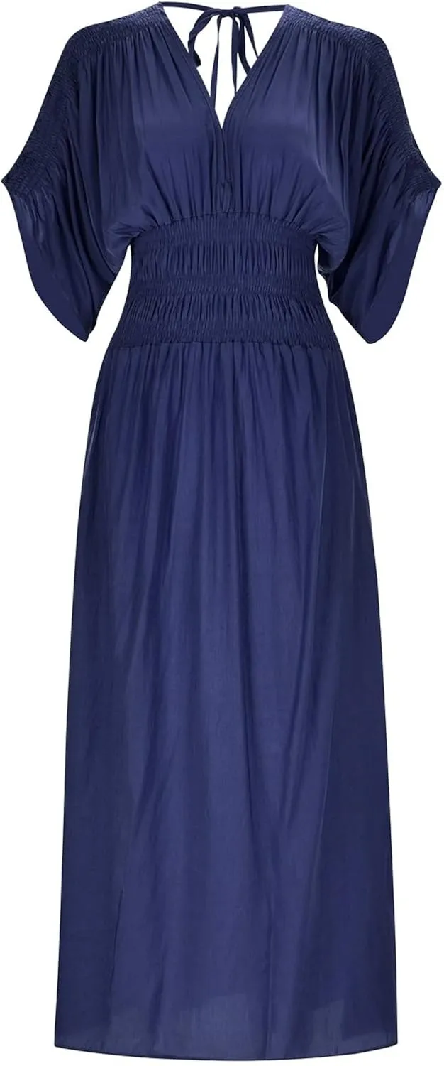 Women's Casual Maxi Dresses Ruffle Sleeve Smocked Dress High Waisted Plus Size Long Dresses Split Flowy Sundress