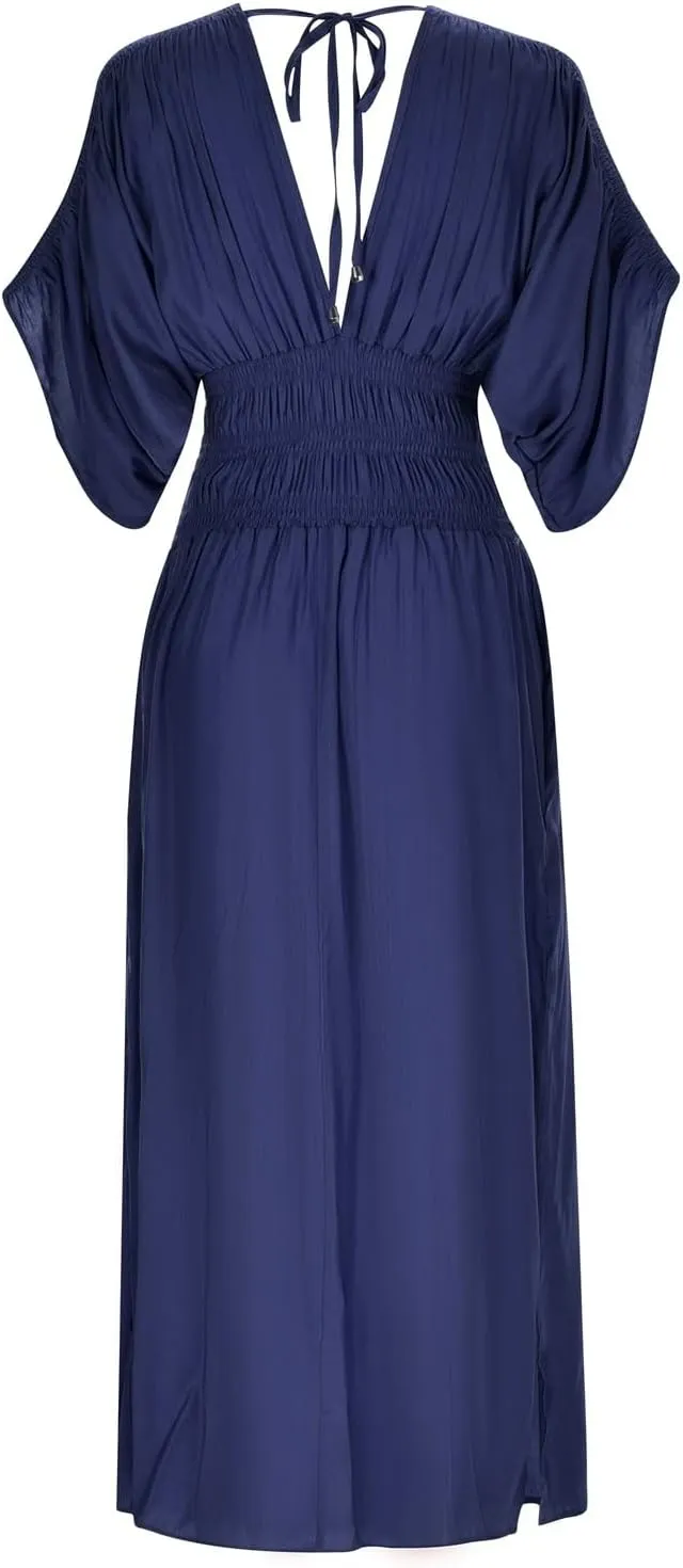 Women's Casual Maxi Dresses Ruffle Sleeve Smocked Dress High Waisted Plus Size Long Dresses Split Flowy Sundress