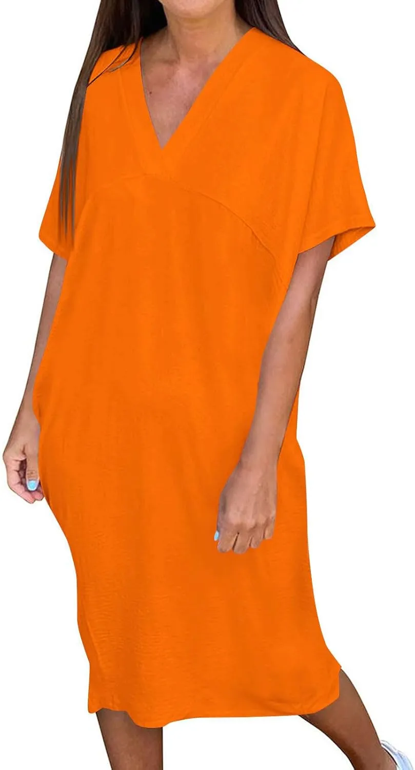 Women's Casual T Shirt V Neck Dress Summer Short Sleeve Dresses 2025 Basic Solid Midi Sundresses Beach Vacation Outfit