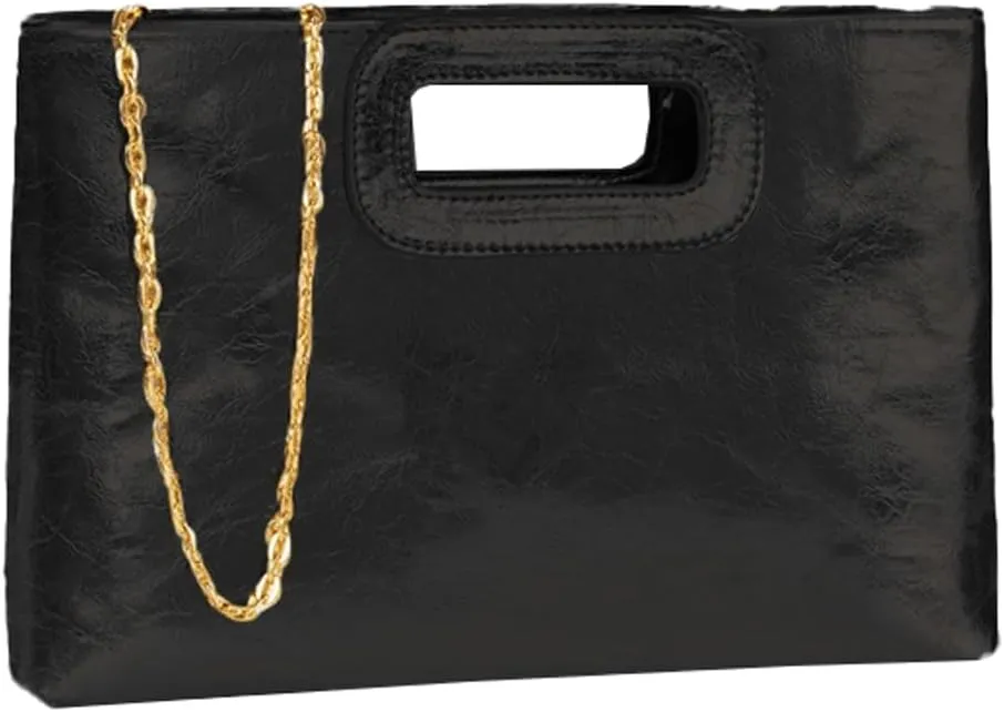 Womens Clutch Purse Gold Leather Handbag Formal Evening Bag Crossbody Bag Wedding Party Bridal Purse with Chain