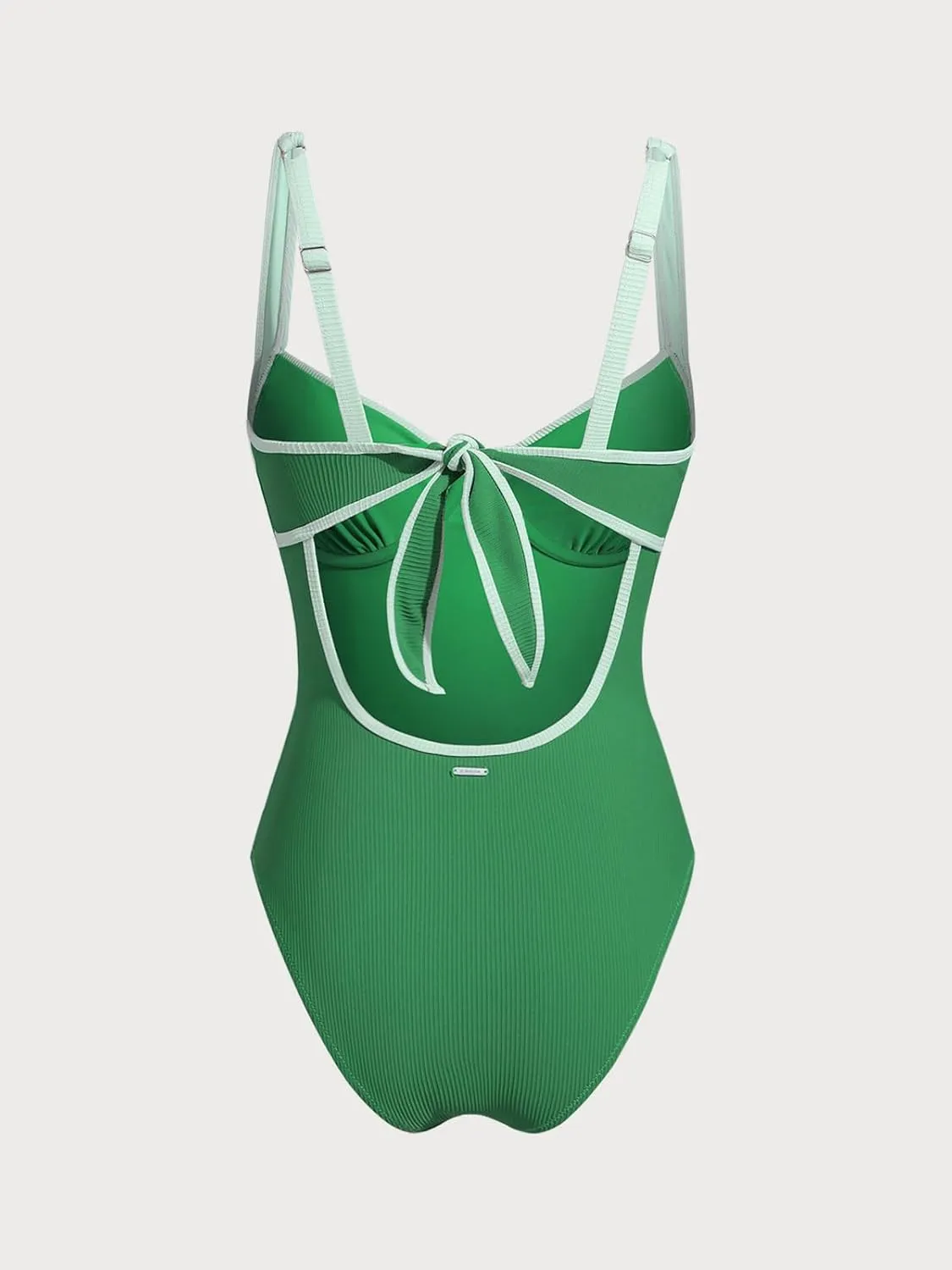 Women's Contrast Trim Knotted Slimming One-Piece Swimsuit Vintage Bathing Suits