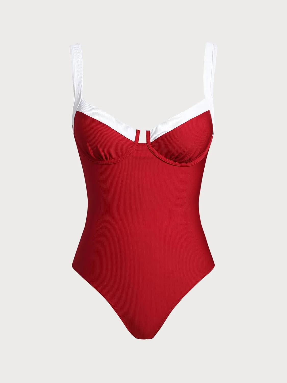 Women's Contrast Trim Knotted Slimming One-Piece Swimsuit Vintage Bathing Suits