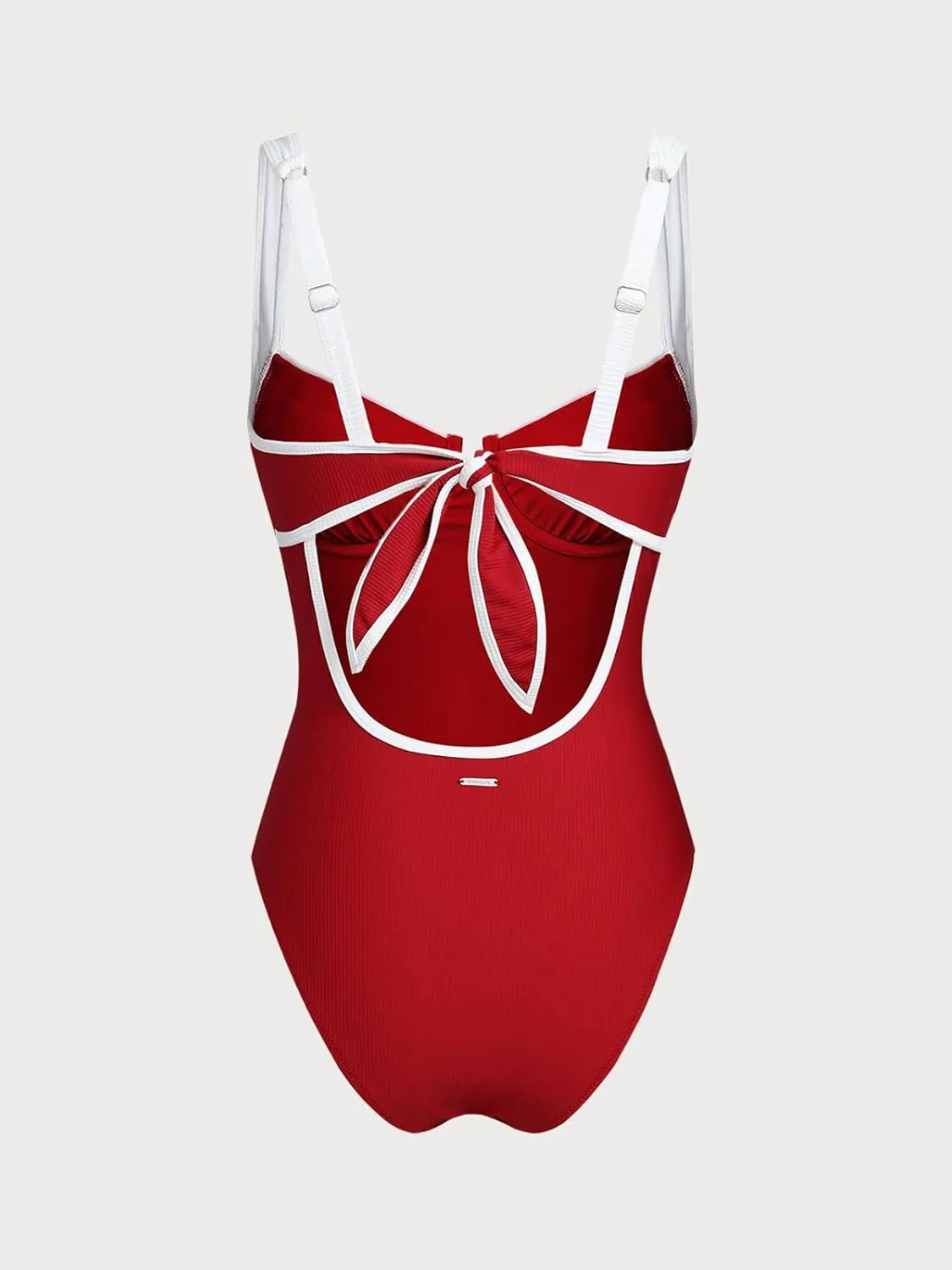 Women's Contrast Trim Knotted Slimming One-Piece Swimsuit Vintage Bathing Suits