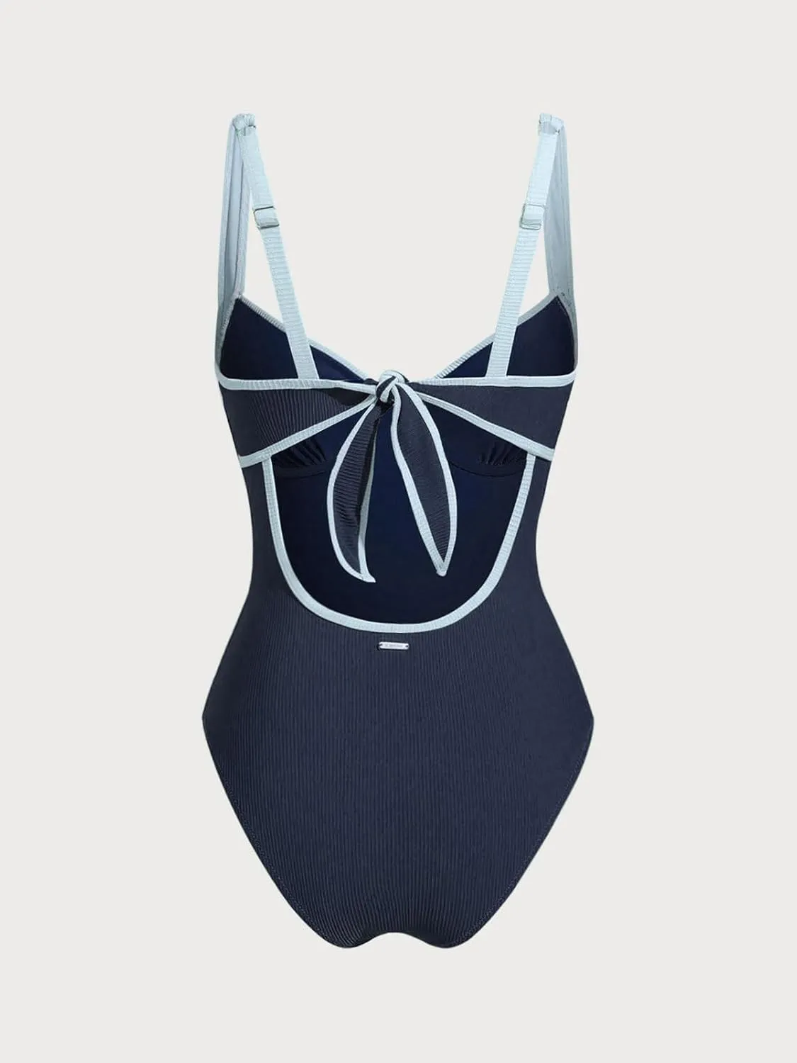 Women's Contrast Trim Knotted Slimming One-Piece Swimsuit Vintage Bathing Suits