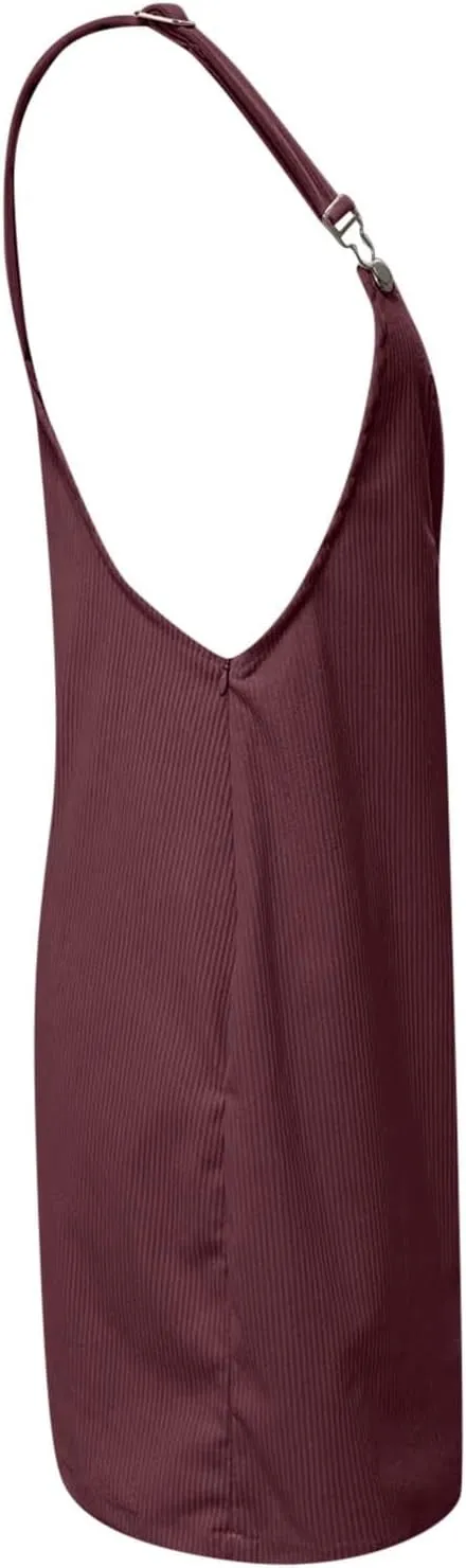 Women's Corduroy A Line Mini Dress Adjustable Button Down Strap Sundress Front Pockets Elegant Plain Cord Dresses