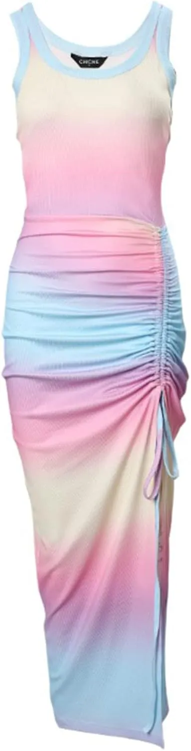 Women's Crewneck Sleeveless Casual Maxi Dresses Striped Graphic Print Sundress Loose Fit Fashion Tank Dresses