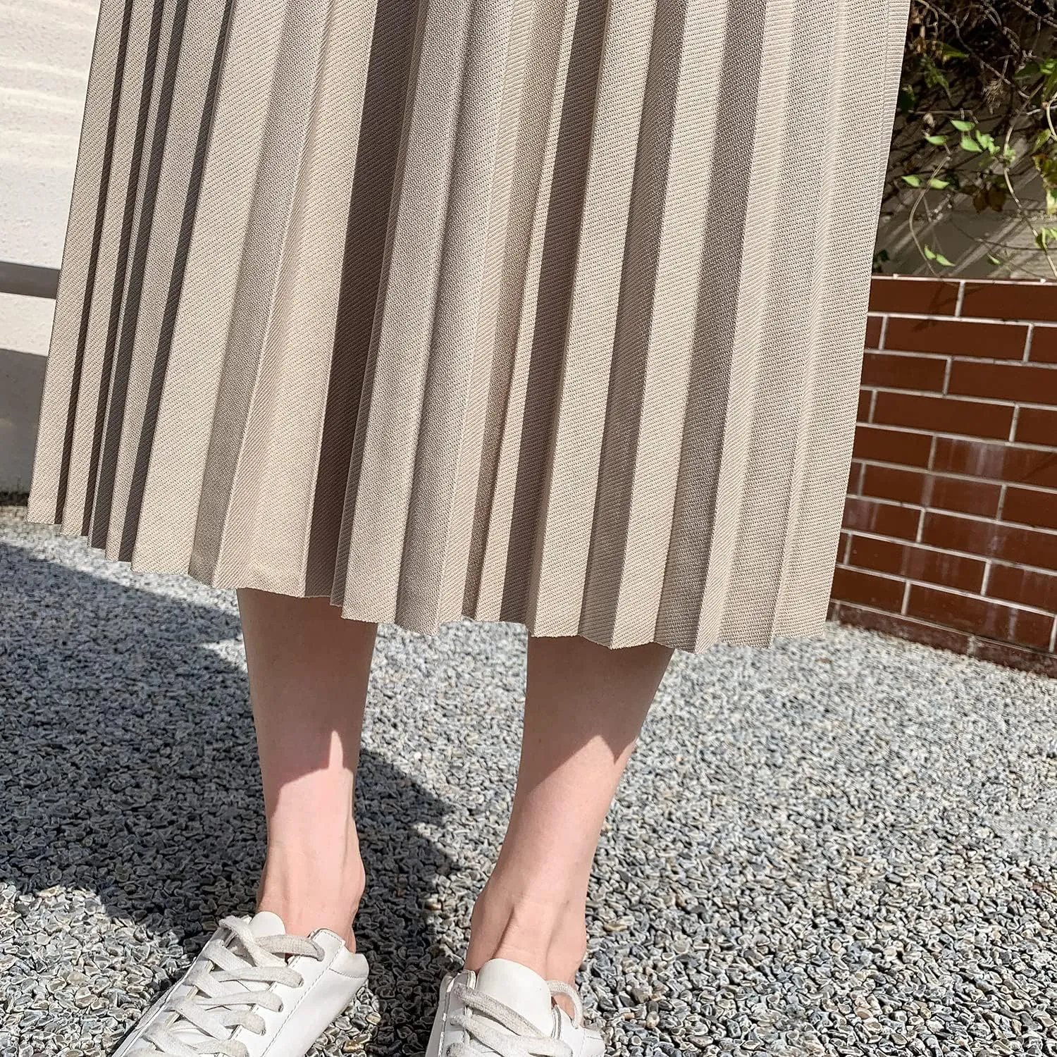 Women's Elegant High Waist Midi Pleated Skirt Elastic Waist Winter Long Skirt
