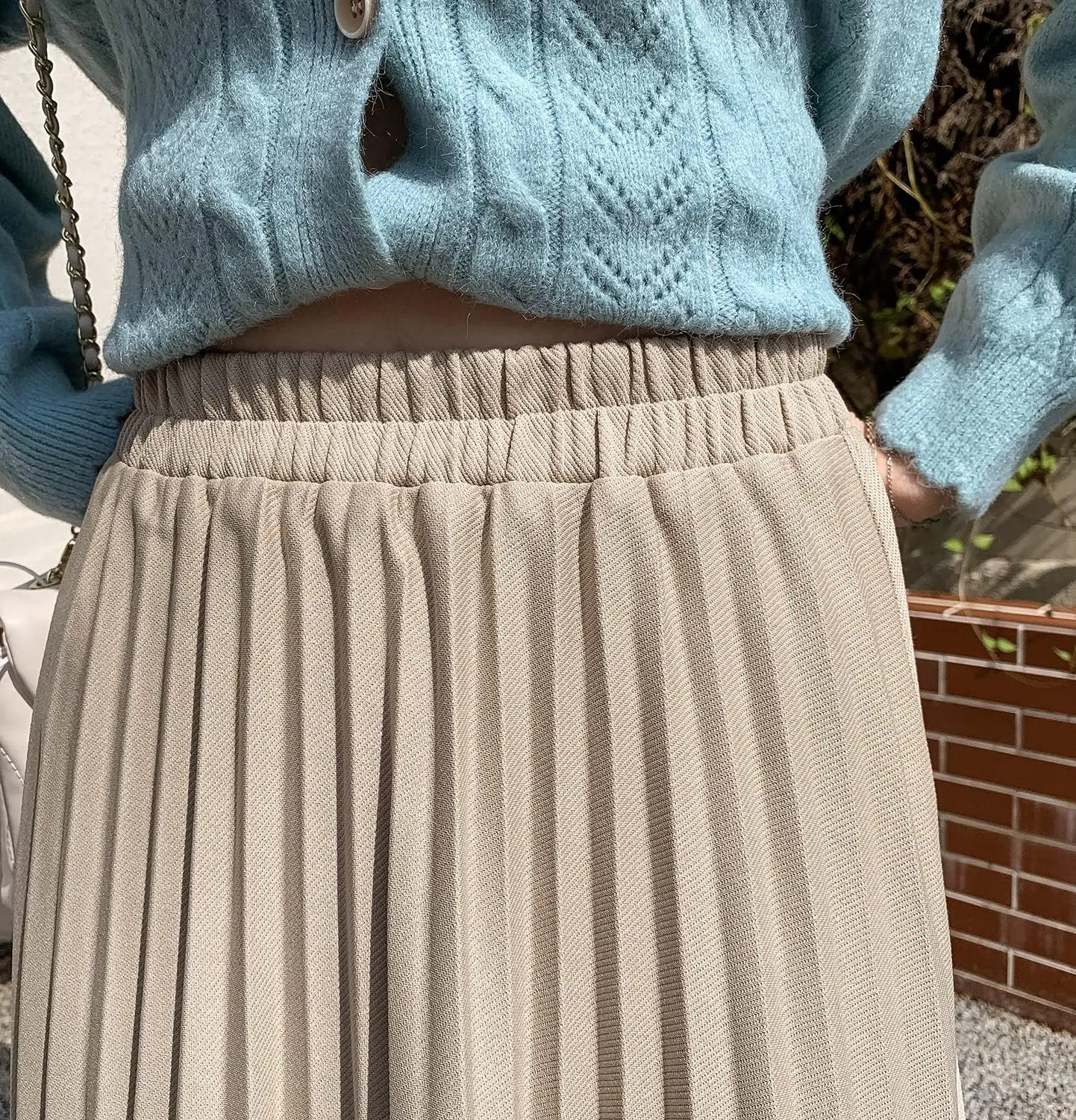 Women's Elegant High Waist Midi Pleated Skirt Elastic Waist Winter Long Skirt