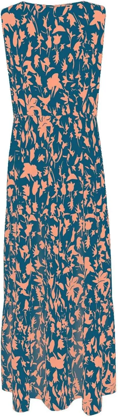 Womens Floral Maxi Dress V Neck Flowy Swing Summer A Line Dress Elastic Waist Sundress Elegant Wedding Guest Dresses