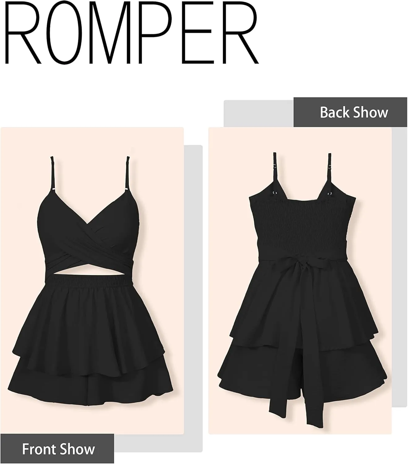 Women's Jumpsuit Sexy V Neck Twist Spaghetti Straps Double Layer Ruffle Hem Mini Short Romper