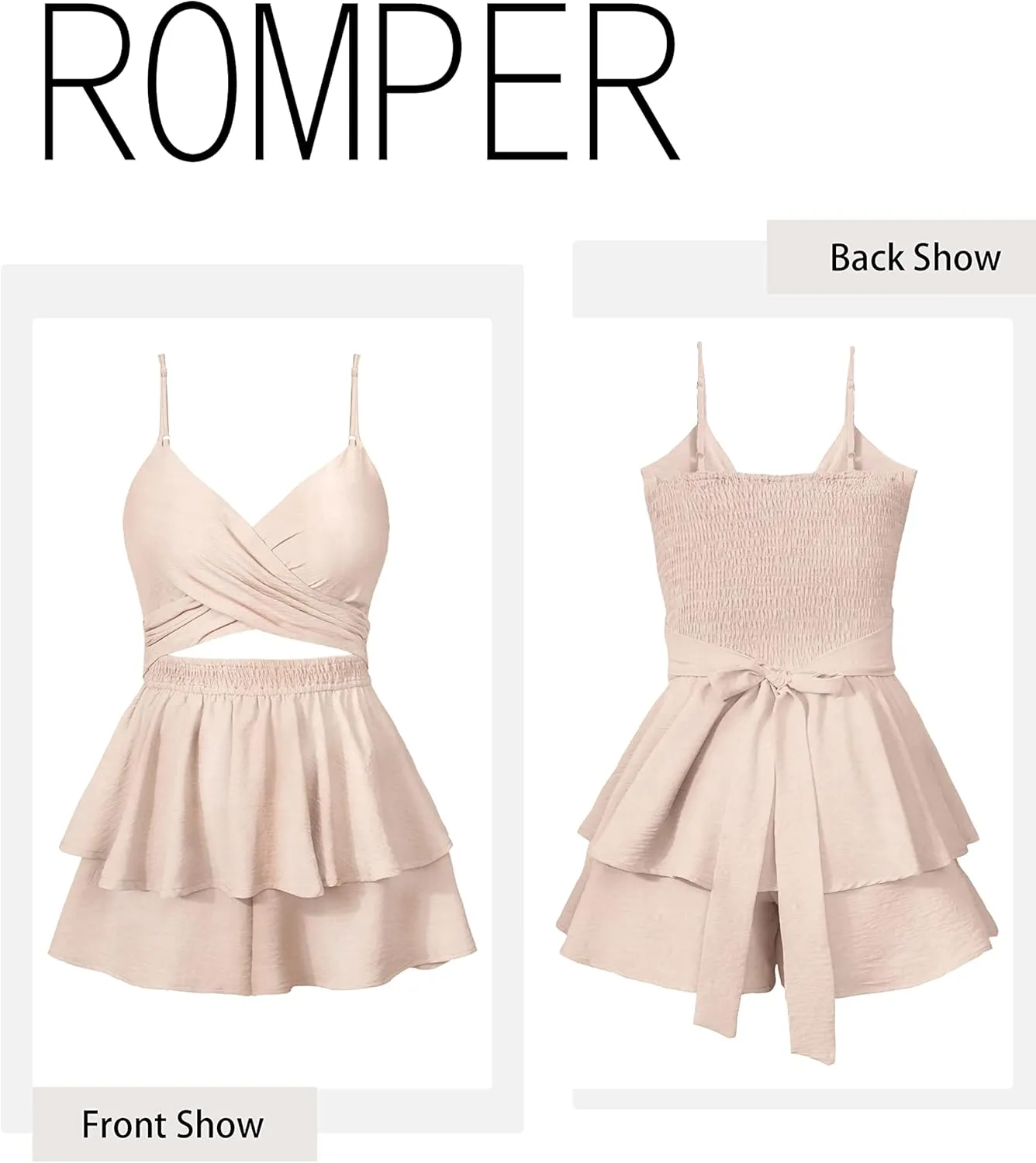 Women's Jumpsuit Sexy V Neck Twist Spaghetti Straps Double Layer Ruffle Hem Mini Short Romper