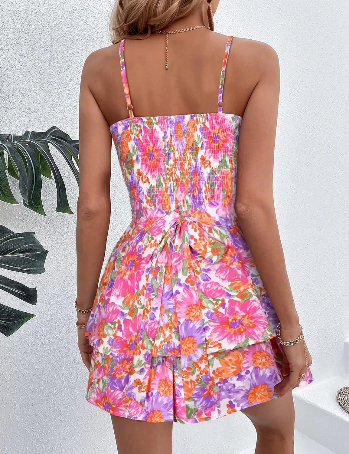 Women's Jumpsuit Sexy V Neck Twist Spaghetti Straps Double Layer Ruffle Hem Mini Short Romper