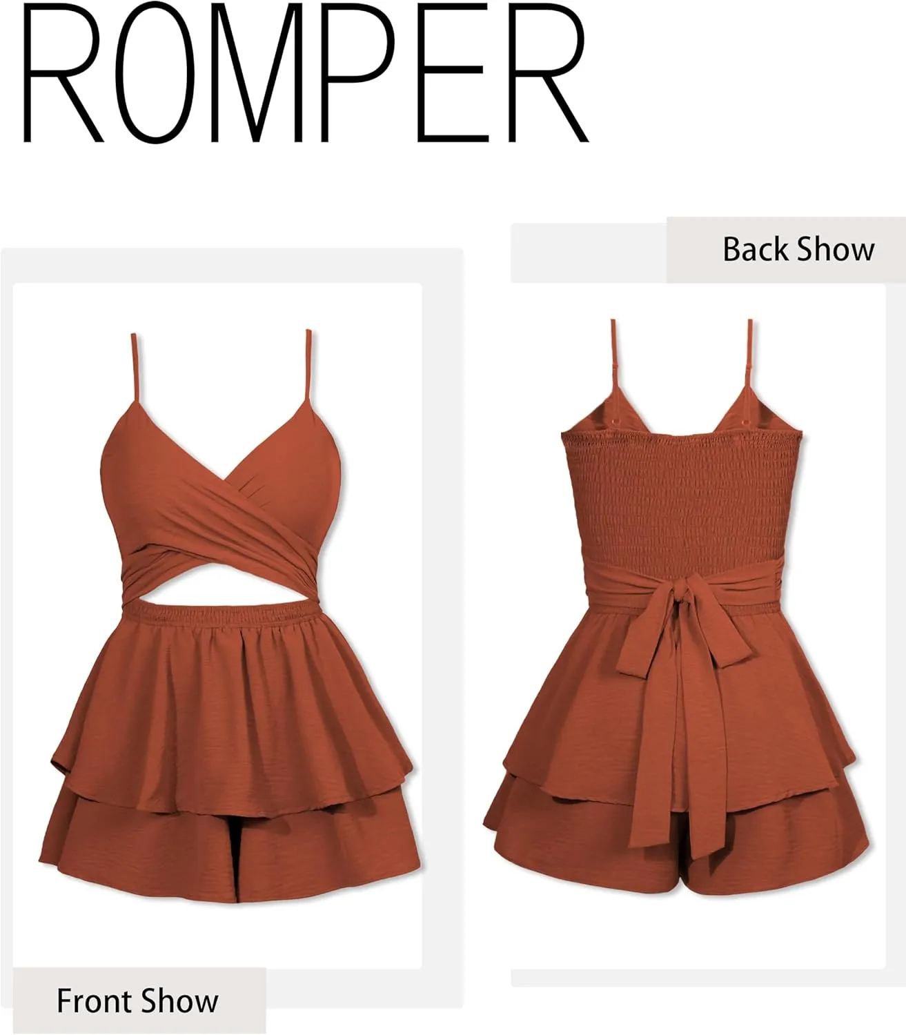 Women's Jumpsuit Sexy V Neck Twist Spaghetti Straps Double Layer Ruffle Hem Mini Short Romper