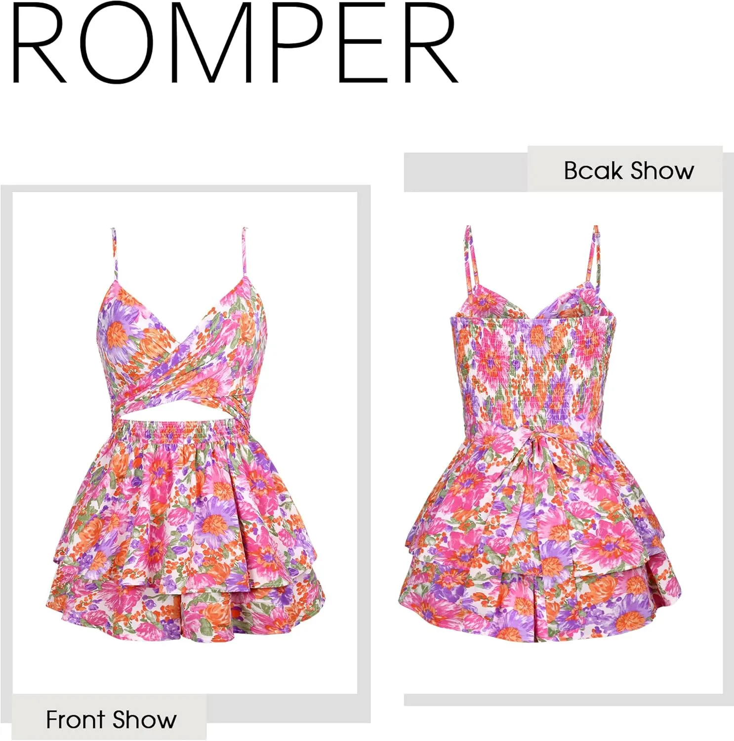 Women's Jumpsuit Sexy V Neck Twist Spaghetti Straps Double Layer Ruffle Hem Mini Short Romper