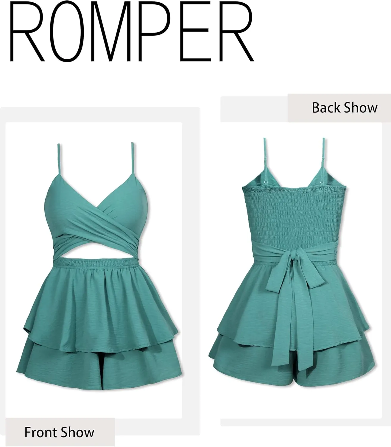 Women's Jumpsuit Sexy V Neck Twist Spaghetti Straps Double Layer Ruffle Hem Mini Short Romper