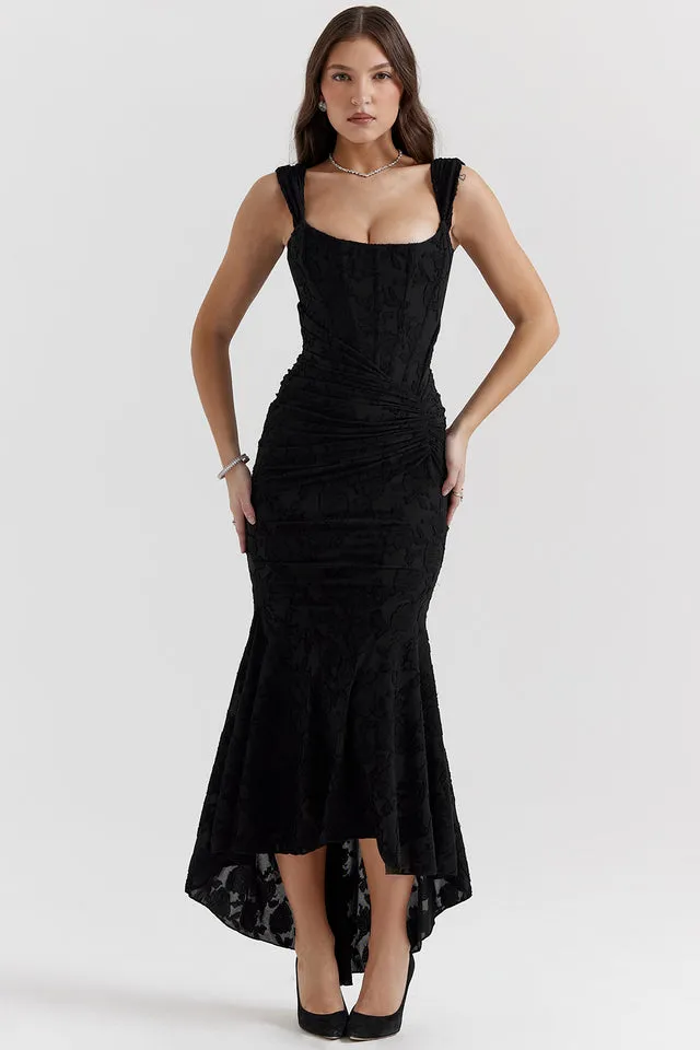 Womens Lace Dress  Off-Shoulder  Fitted Silhouette  Ruched Bodice  Formal Wear