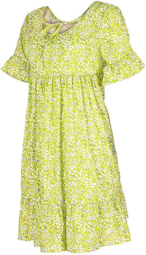 Women's Ladies Sexy Loose Print Hlaf Sleeve Ruffles Mini Dress Summer Dress Ruffle Sleeve Dress for Women Casual